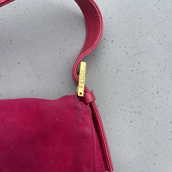 FENDI Mamma Baguette Pink Suede Gold Glitter Flap Shoulder Bag Purse - Picture 6 of 16